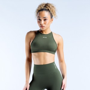 Sujetador Deportivo DFYNE Dynamic High Neck Backless Mujer Verde Oliva | 6231-YGBLZ