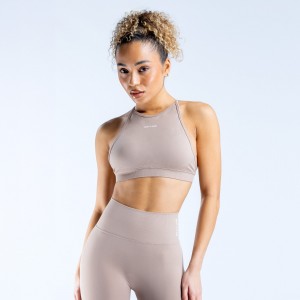 Sujetador Deportivo DFYNE Dynamic High Neck Backless Mujer Beige | 9870-WVJRF