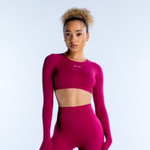 Top DFYNE Dynamic Long Sleeve Crop Mujer Fucsia | 6473-KIWPG