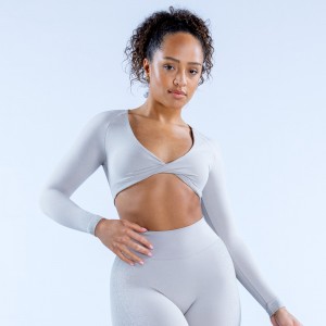 Top DFYNE Ignite Twist Front Crop Mujer Grises Claro | 2754-BWQOZ