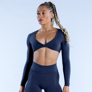 Top DFYNE Ignite Twist Front Crop Mujer Grises | 0135-OEAUP