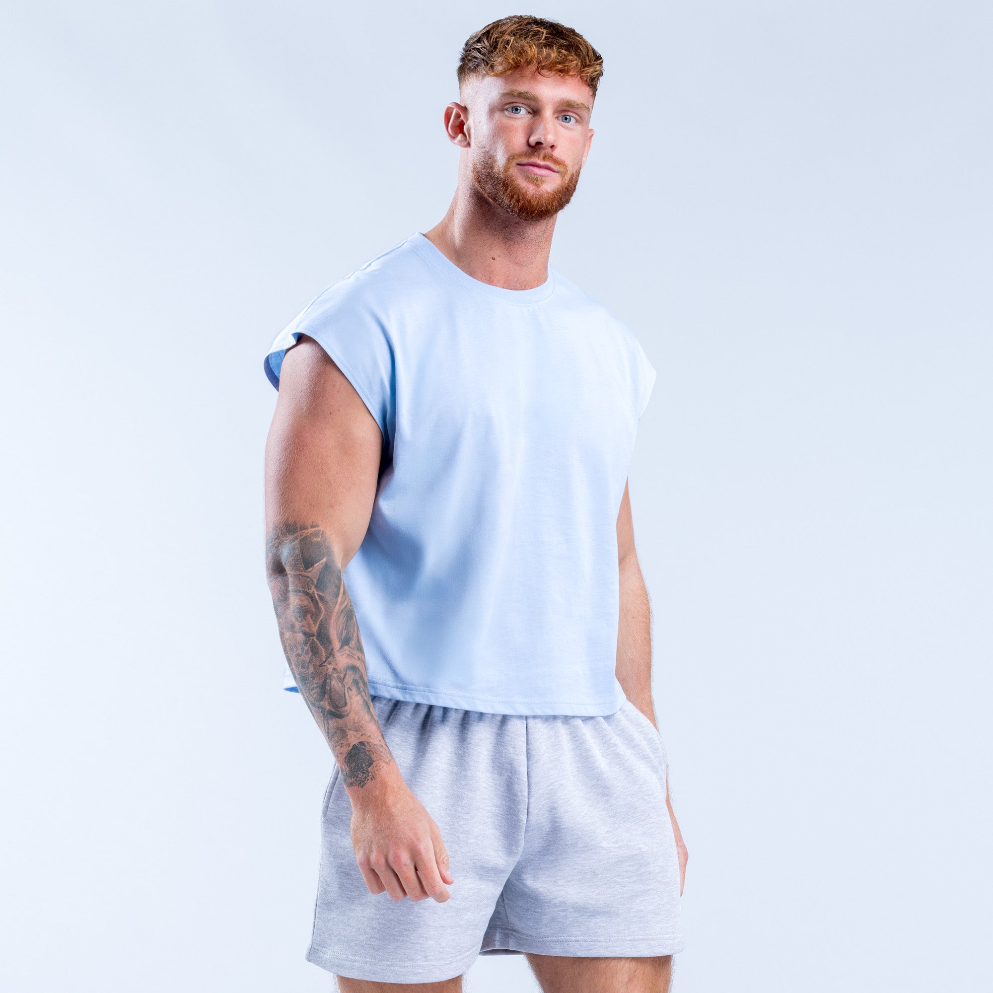 Camiseta sin Manga DFYNE Signature Crop Hombre Azules | 6415-NJPQS