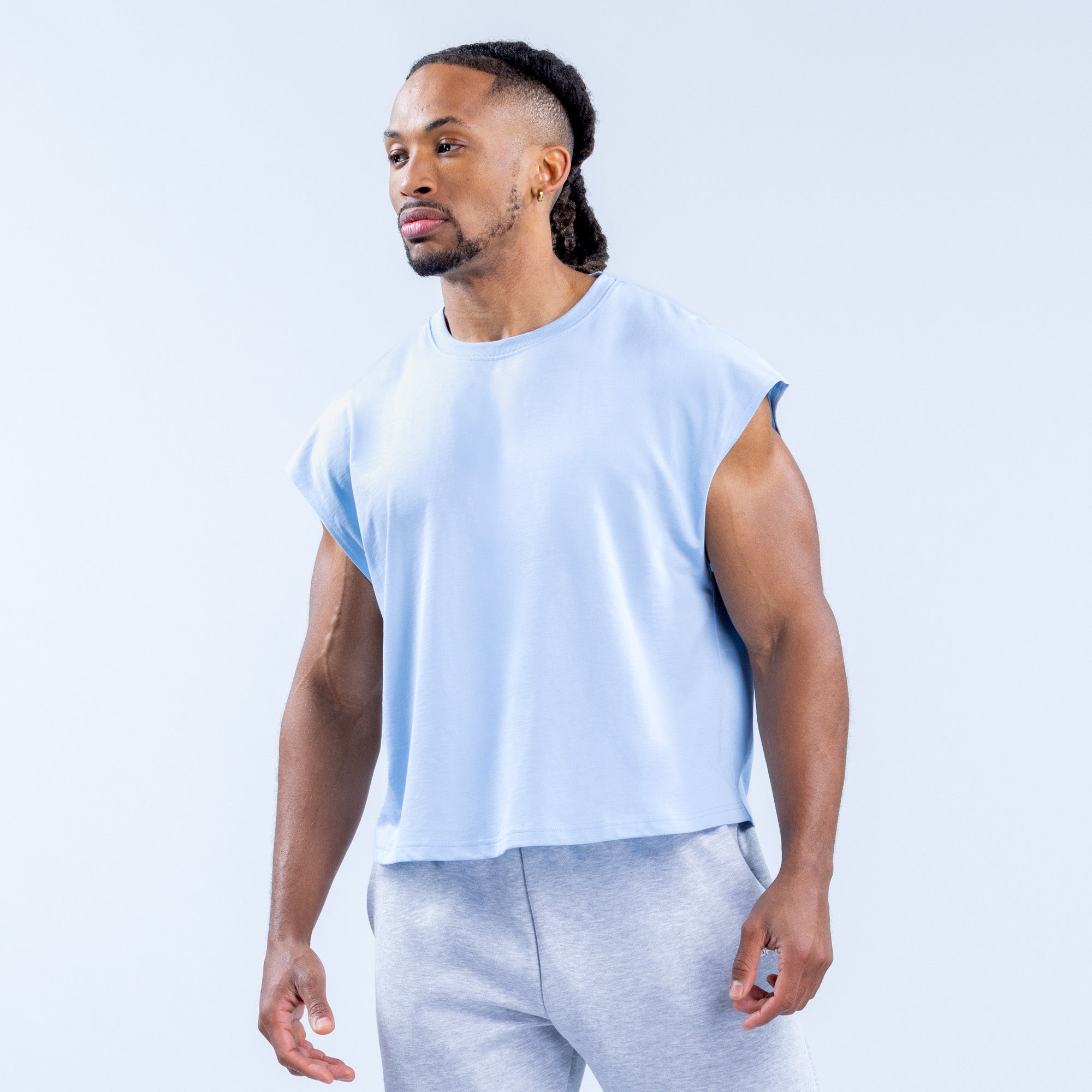 Camiseta sin Manga DFYNE Signature Crop Hombre Azules | 6415-NJPQS