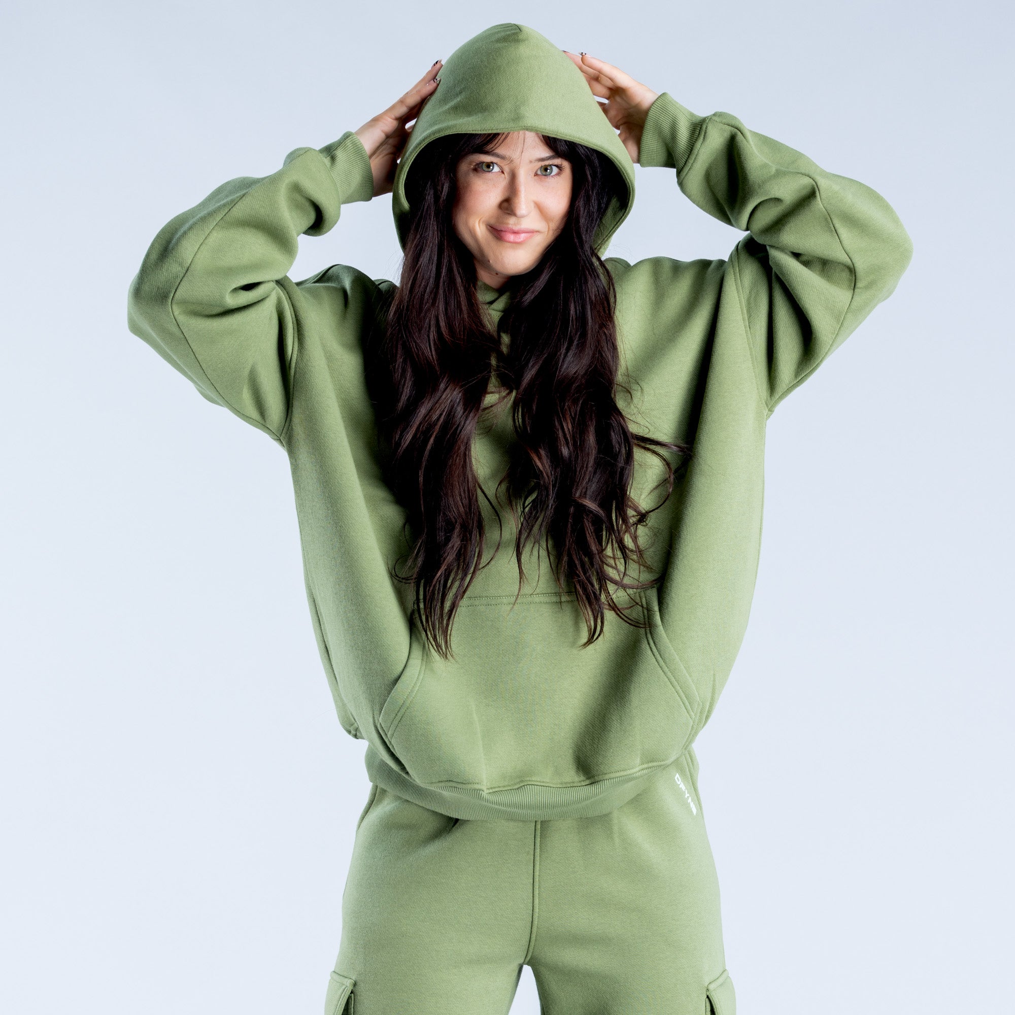 Sudadera con Capucha DFYNE Lanyi Edit Oversized Mujer Verdes Oscuro | 2834-HLEON