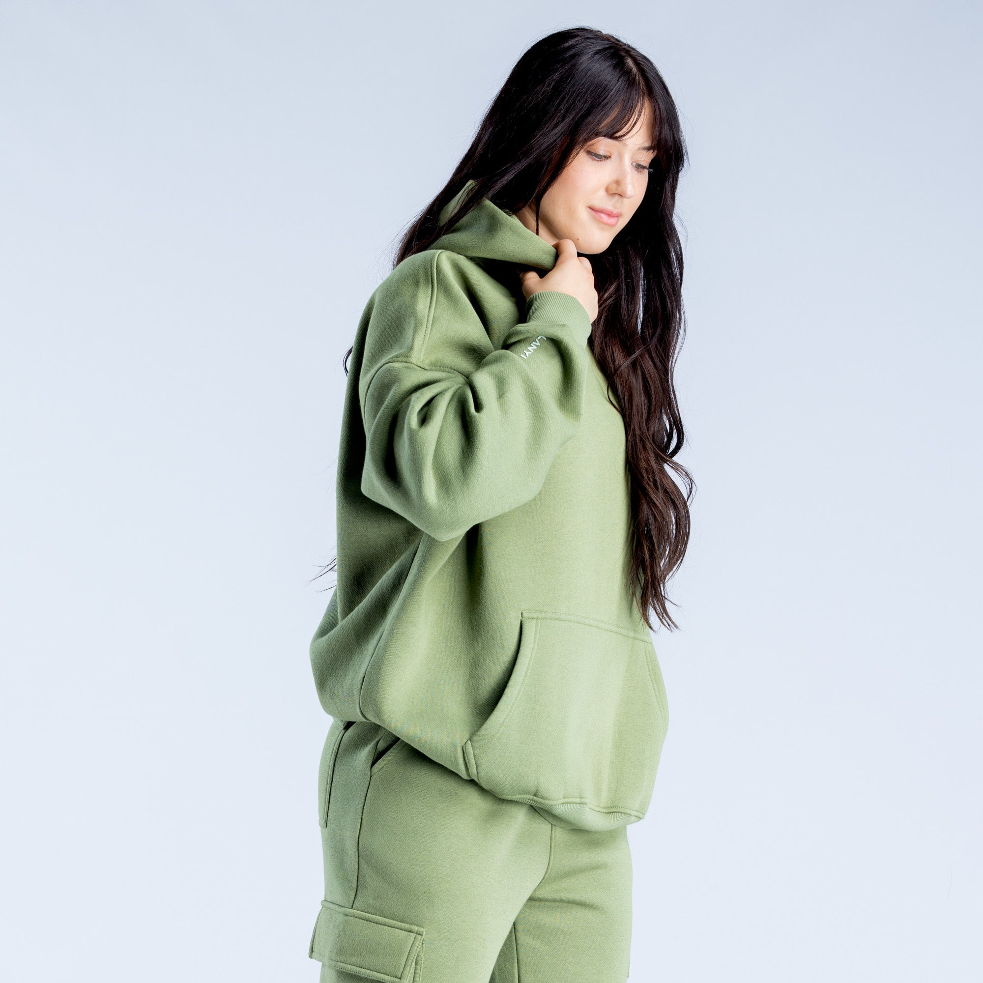 Sudadera con Capucha DFYNE Lanyi Edit Oversized Mujer Verdes Oscuro | 2834-HLEON
