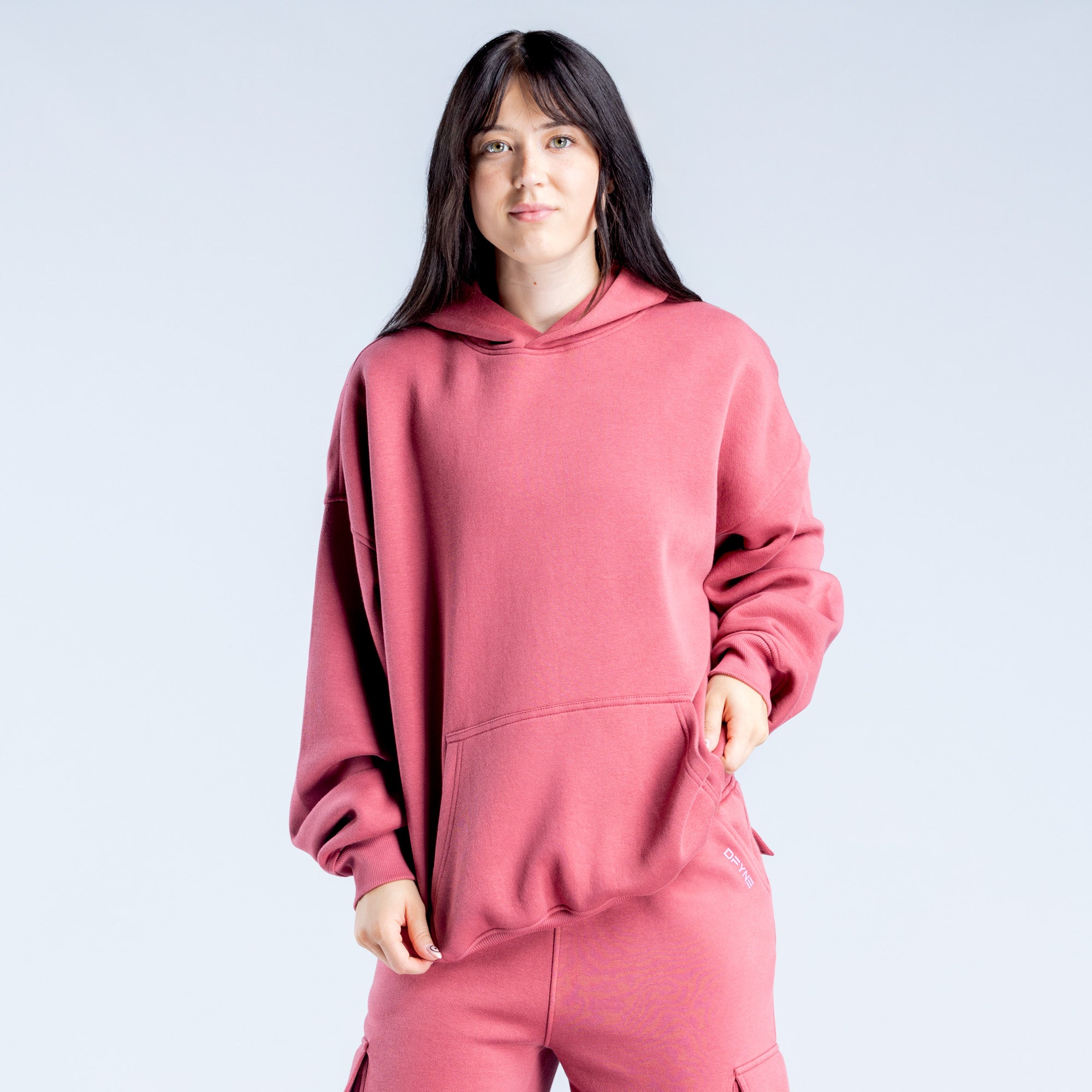 Sudadera con Capucha DFYNE Lanyi Edit Oversized Mujer Rosas Oscuro | 2581-ZFMRA