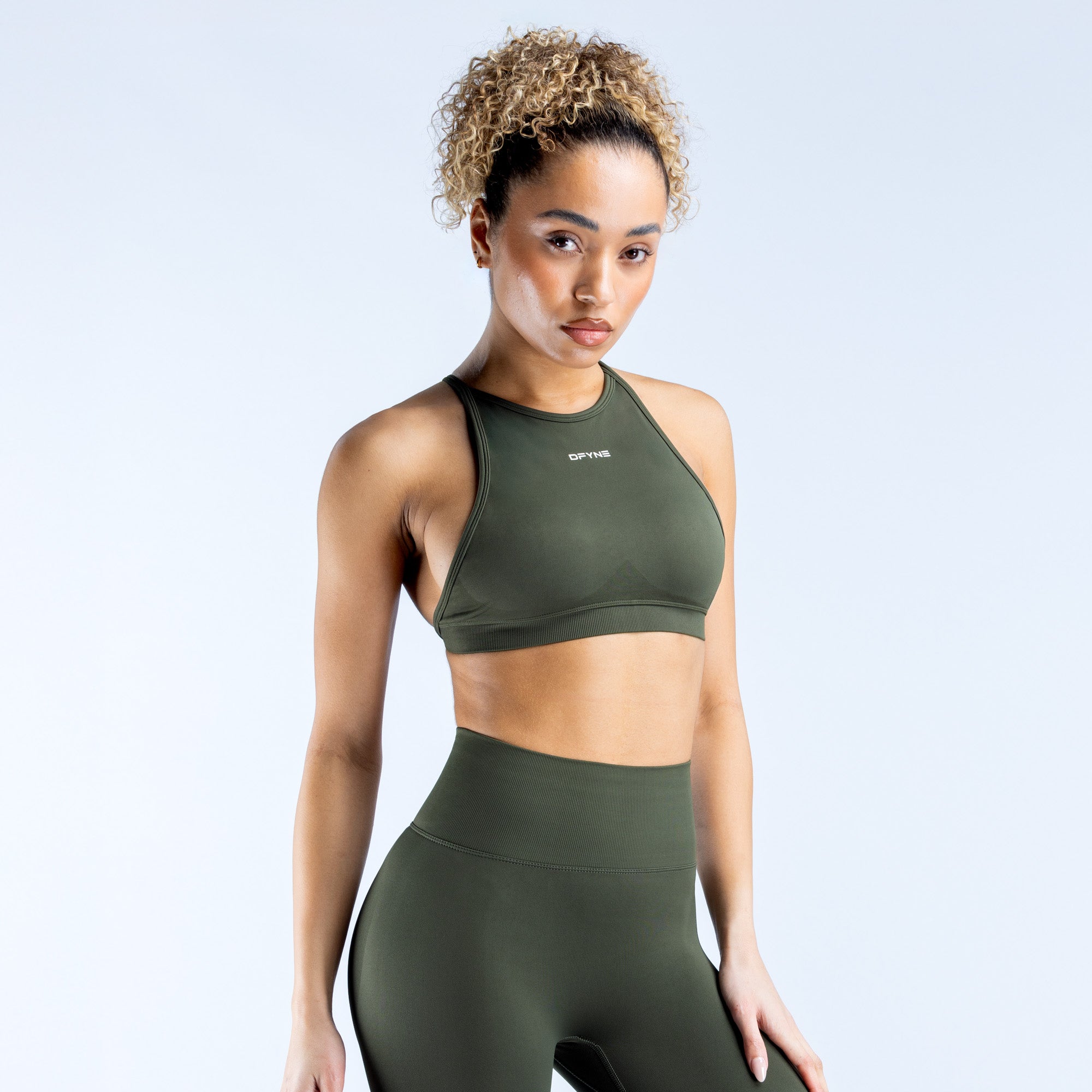 Sujetador Deportivo DFYNE Dynamic High Neck Backless Mujer Verde Oliva | 6231-YGBLZ