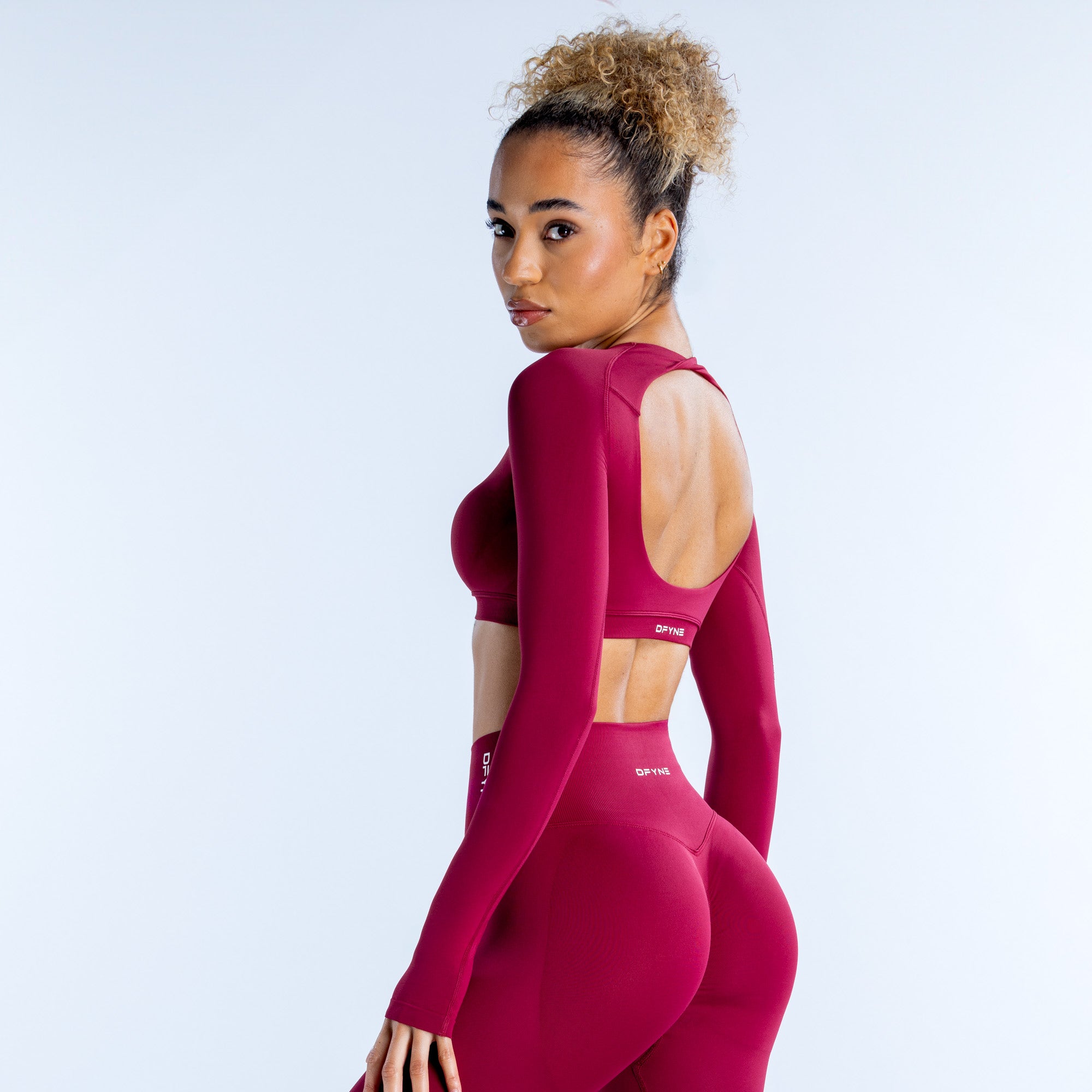 Top DFYNE Dynamic Long Sleeve Crop Mujer Fucsia | 6473-KIWPG