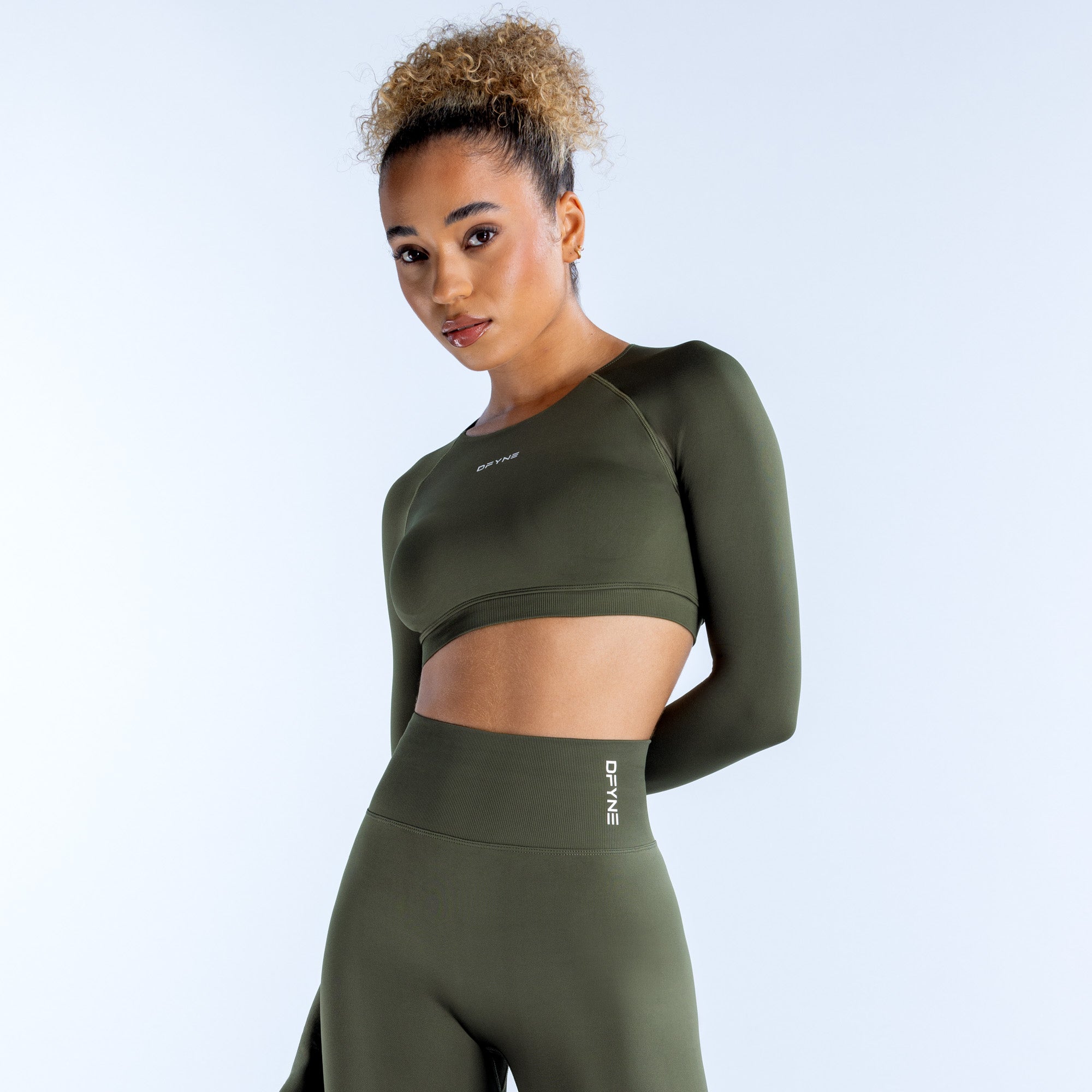 Top DFYNE Dynamic Long Sleeve Crop Mujer Verde Oliva | 8742-QASHE