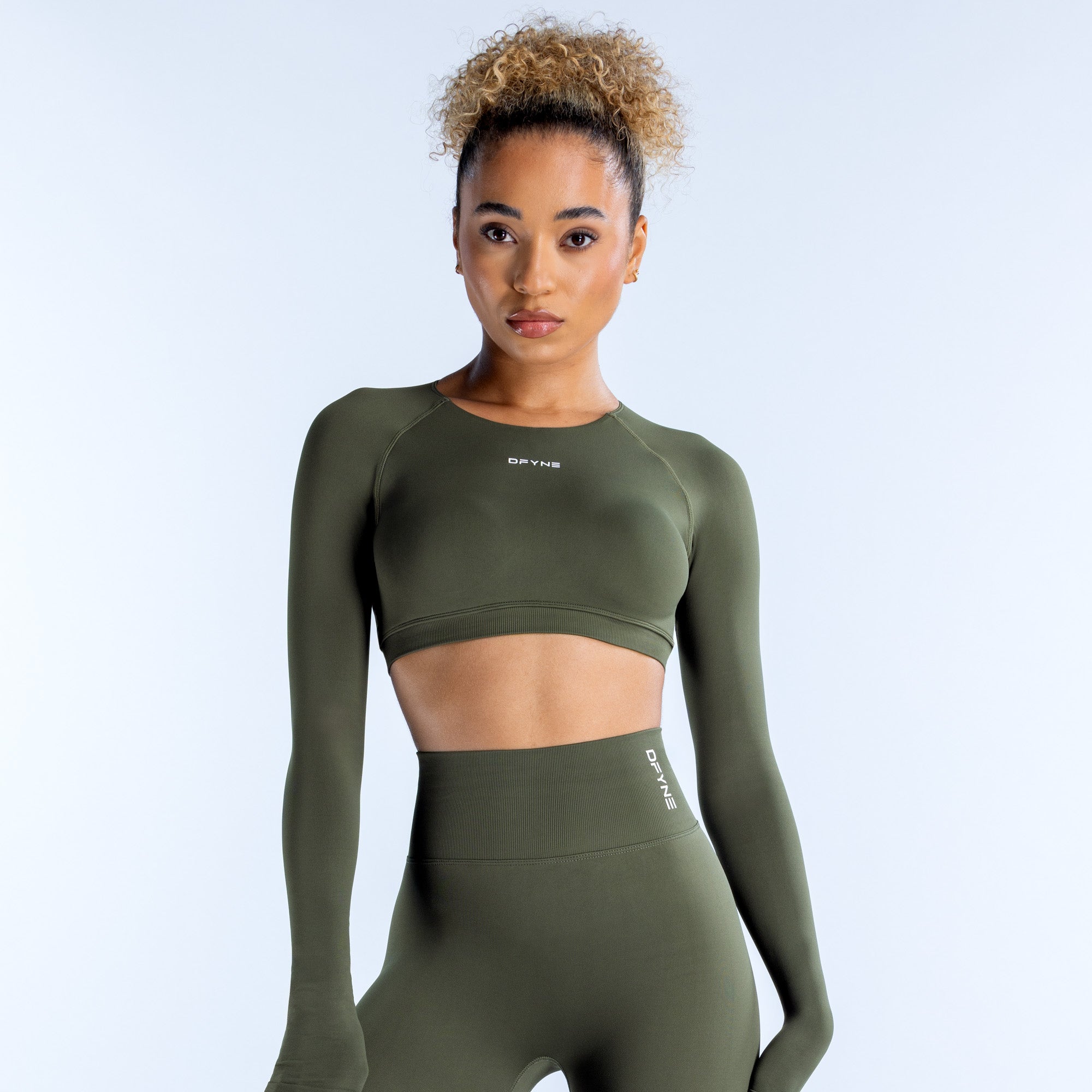 Top DFYNE Dynamic Long Sleeve Crop Mujer Verde Oliva | 8742-QASHE