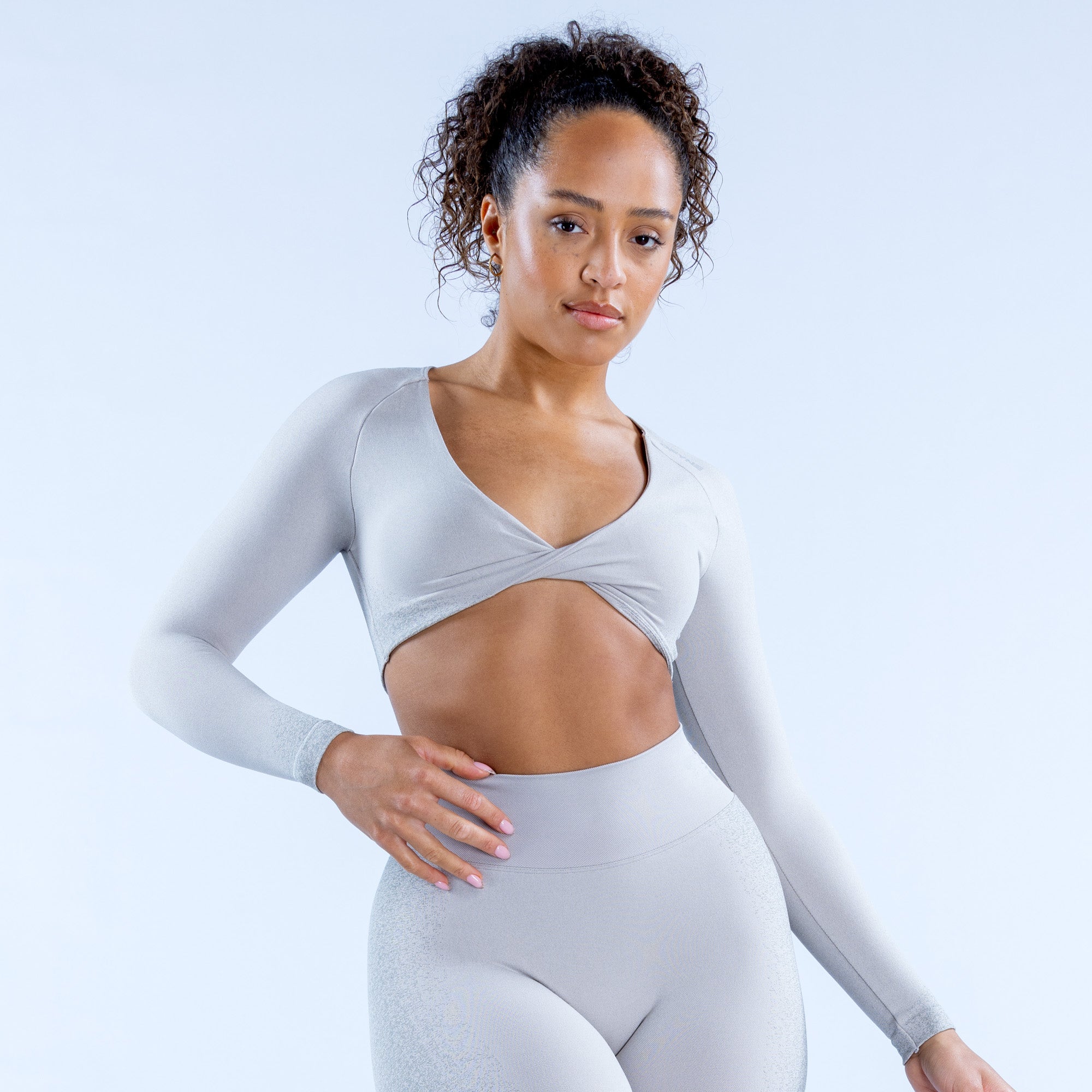 Top DFYNE Ignite Twist Front Crop Mujer Grises Claro | 2754-BWQOZ