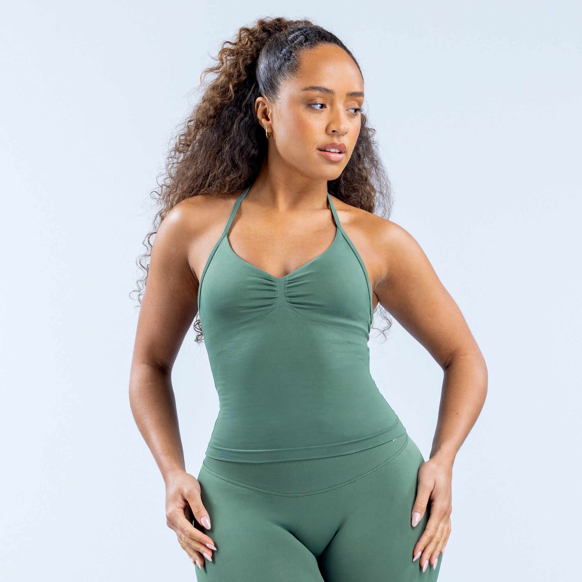 Top DFYNE Impact Longline Strappy Mujer Verdes | 2810-VLWRO