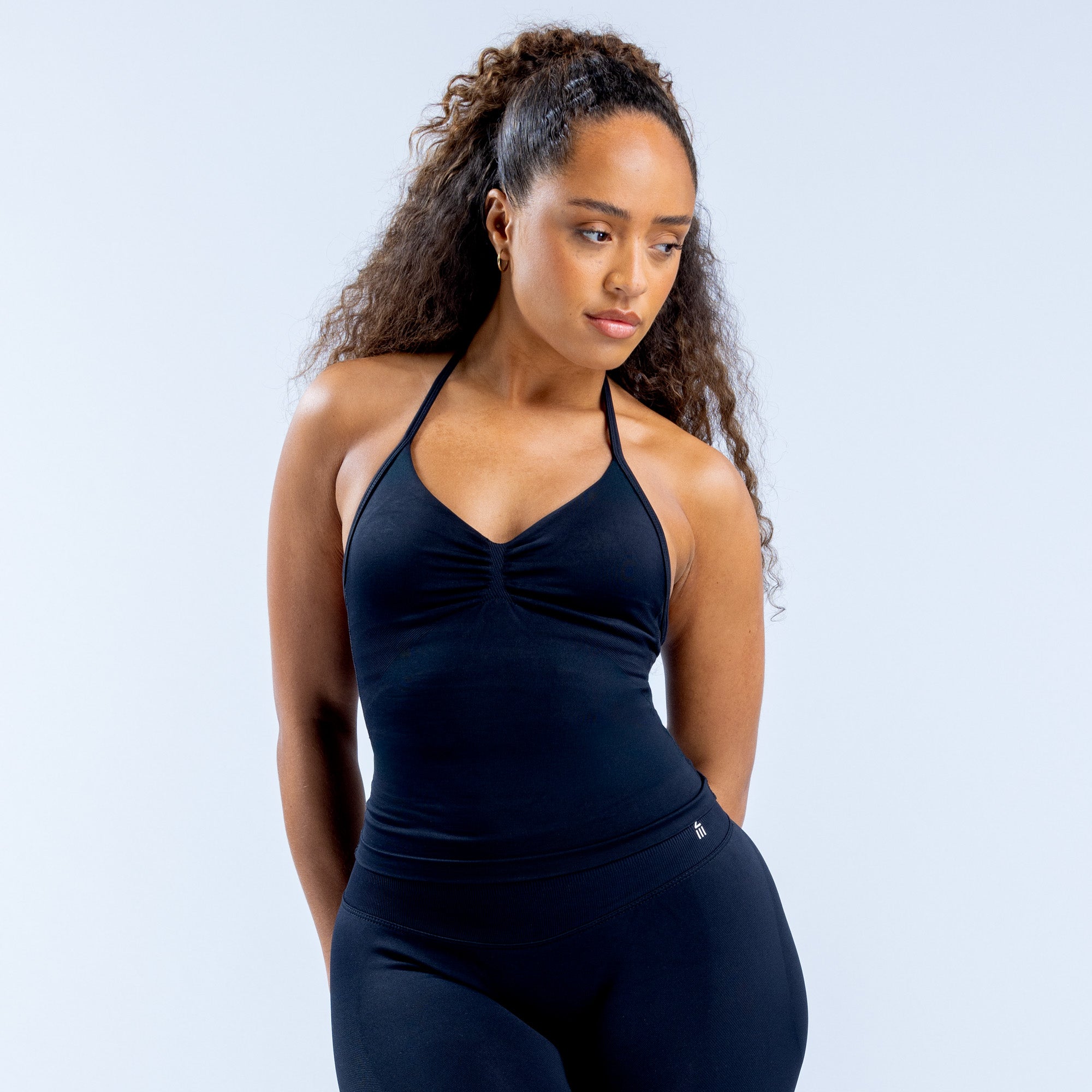 Top DFYNE Impact Longline Strappy Mujer Negros | 2794-MYEQN