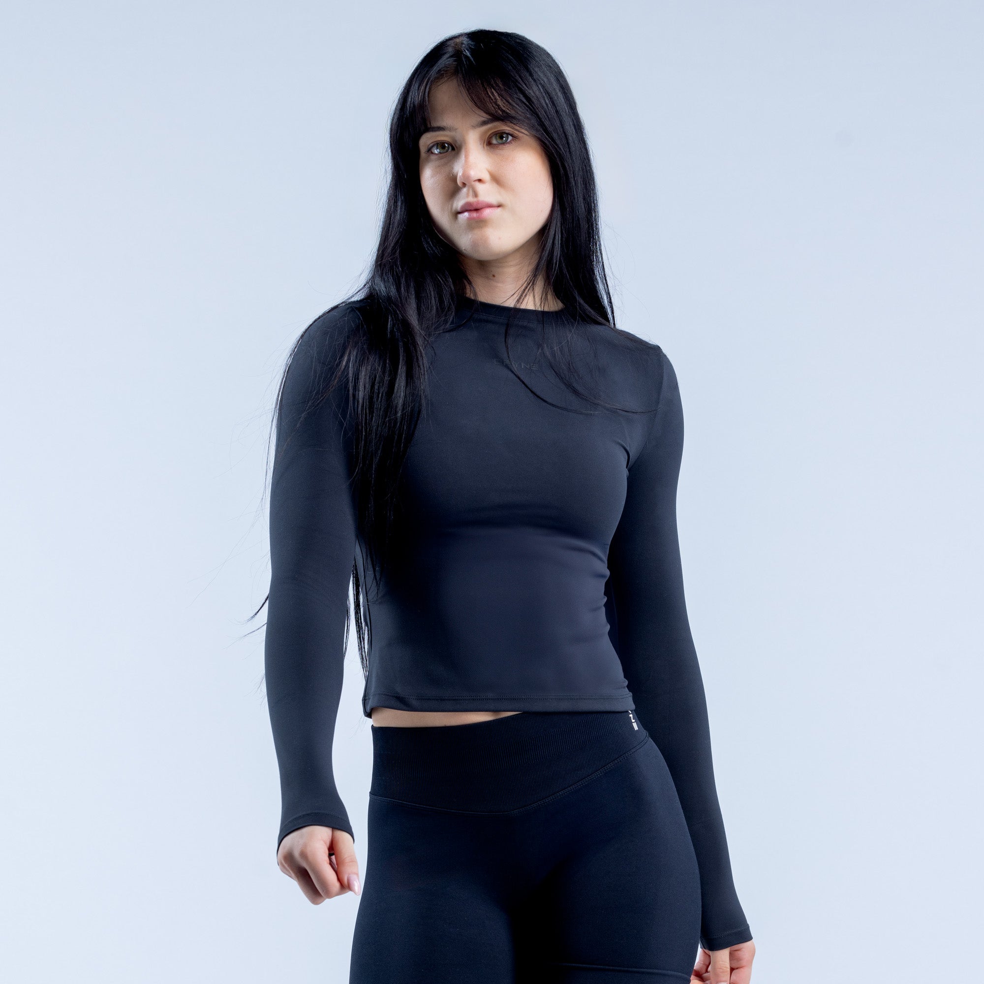 Top DFYNE Origin Fitted Long Sleeve Mujer Negros | 8460-RDXHS