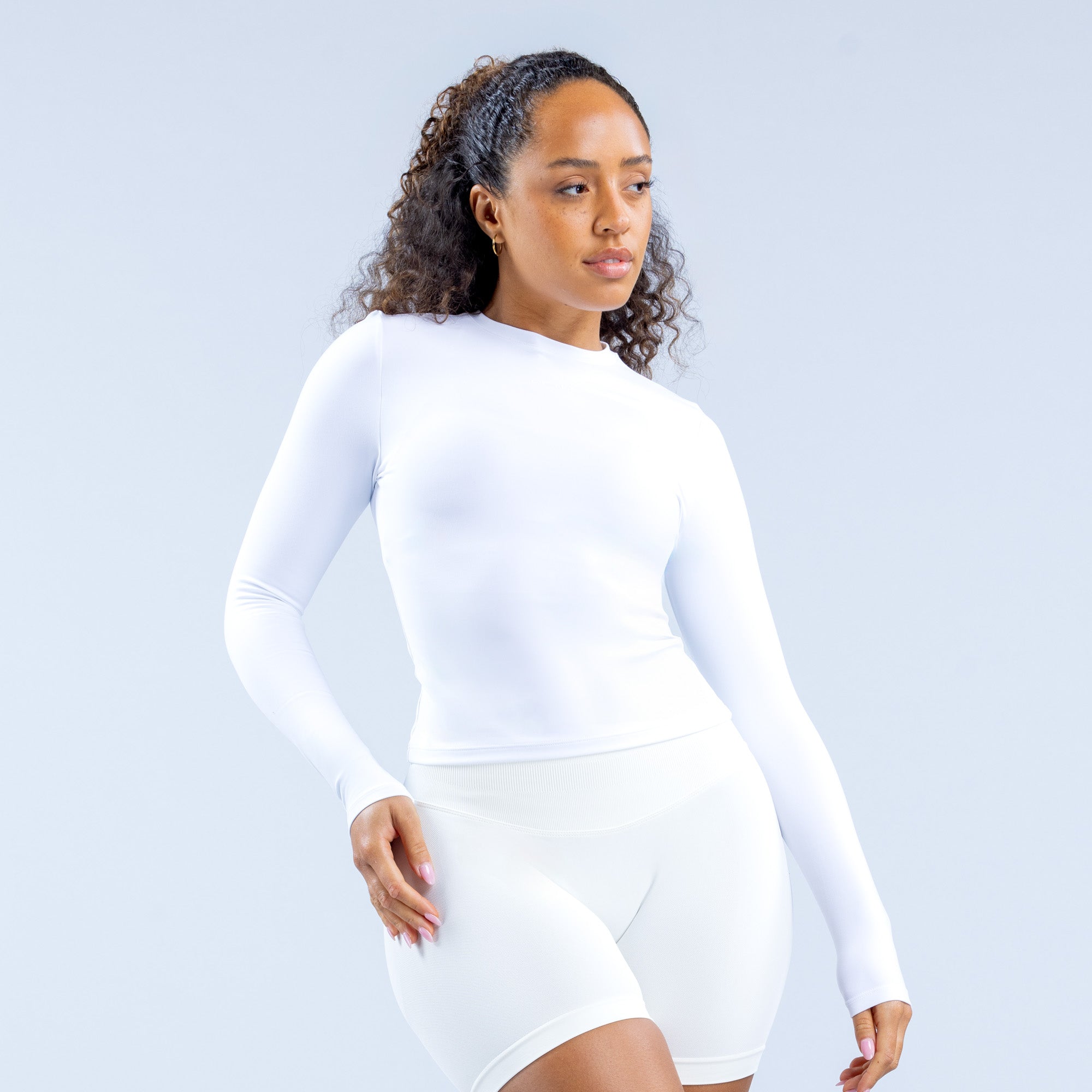 Top DFYNE Origin Fitted Long Sleeve Mujer Blancos | 5634-IQGUR